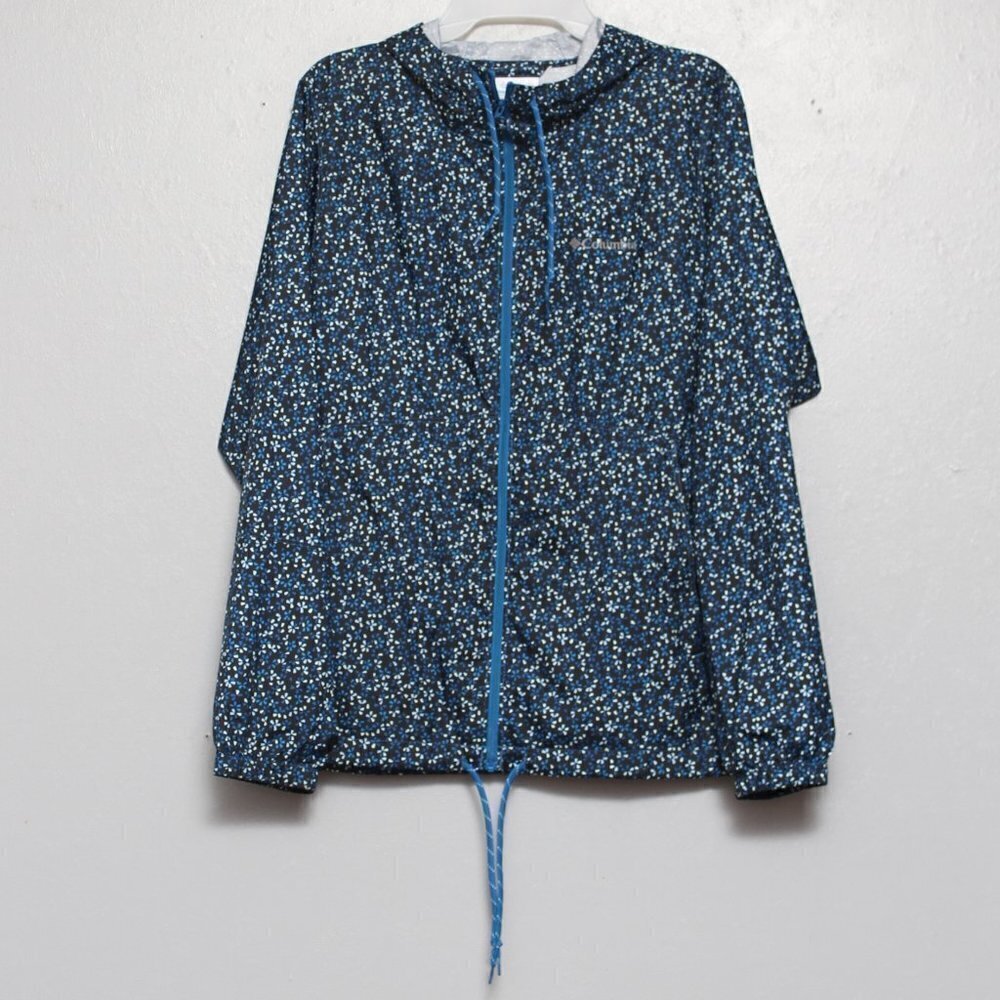 Columbia blue speckled pattern lightweight full zip rain jacket